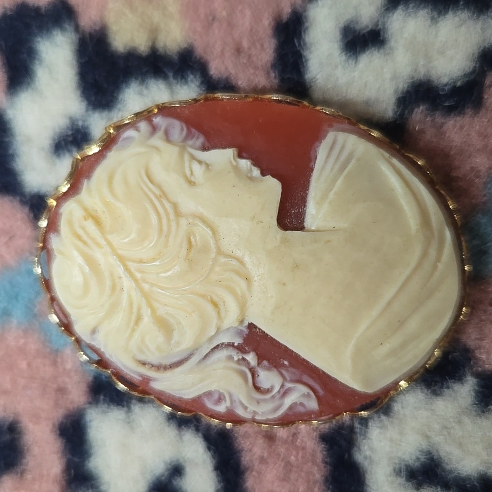 Vintage Cameo Brooch Resin Costume Jewlery Retro Pin - Picture 4 of 11